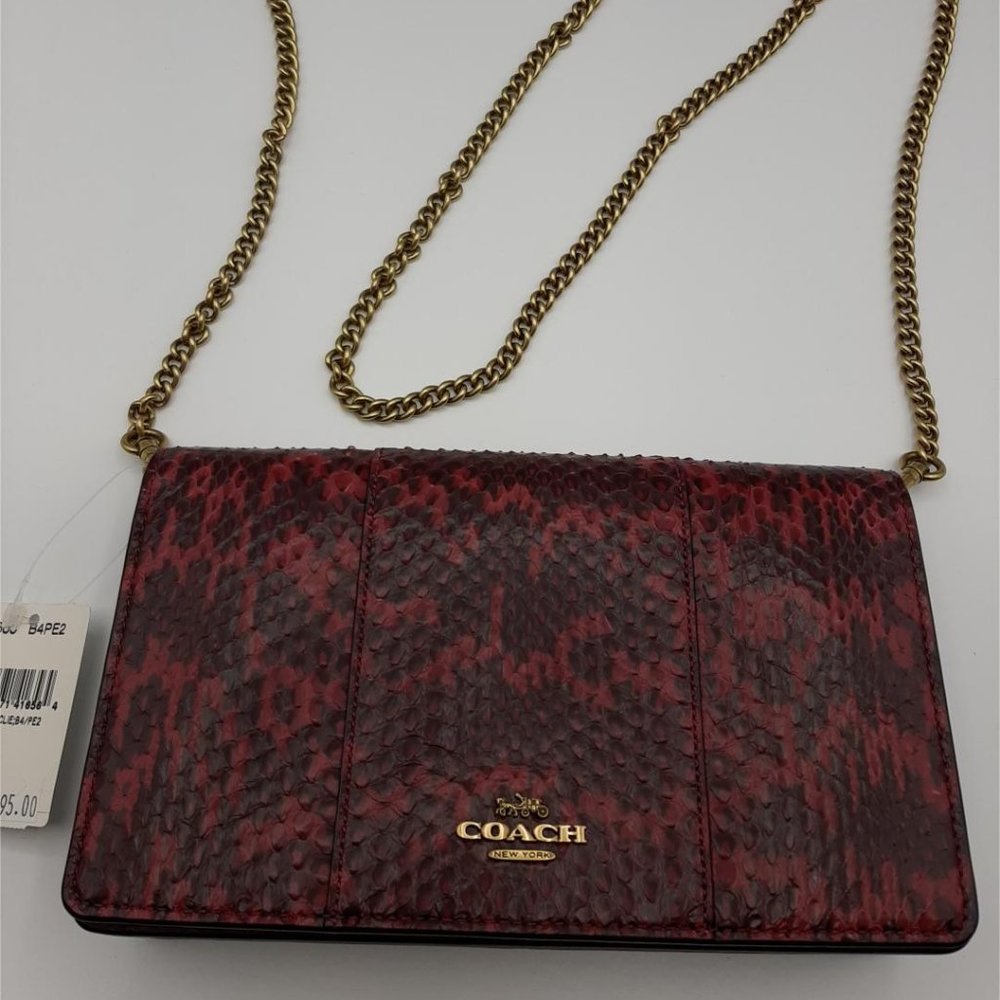 Coach 79600 Blocked Snakeskin Chain Shoulder Bag Handbag - Red Multi